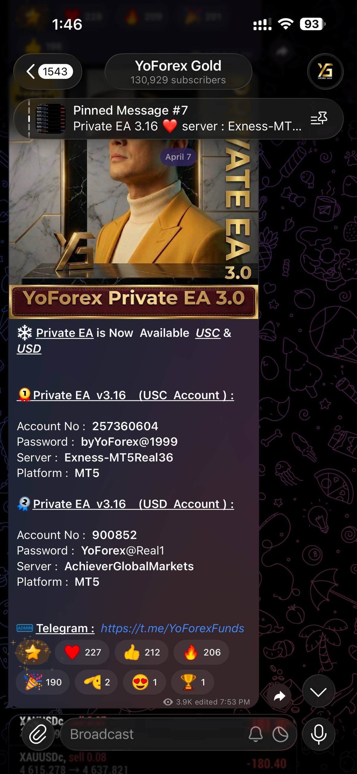 Live trade results from Private EA 3.16
